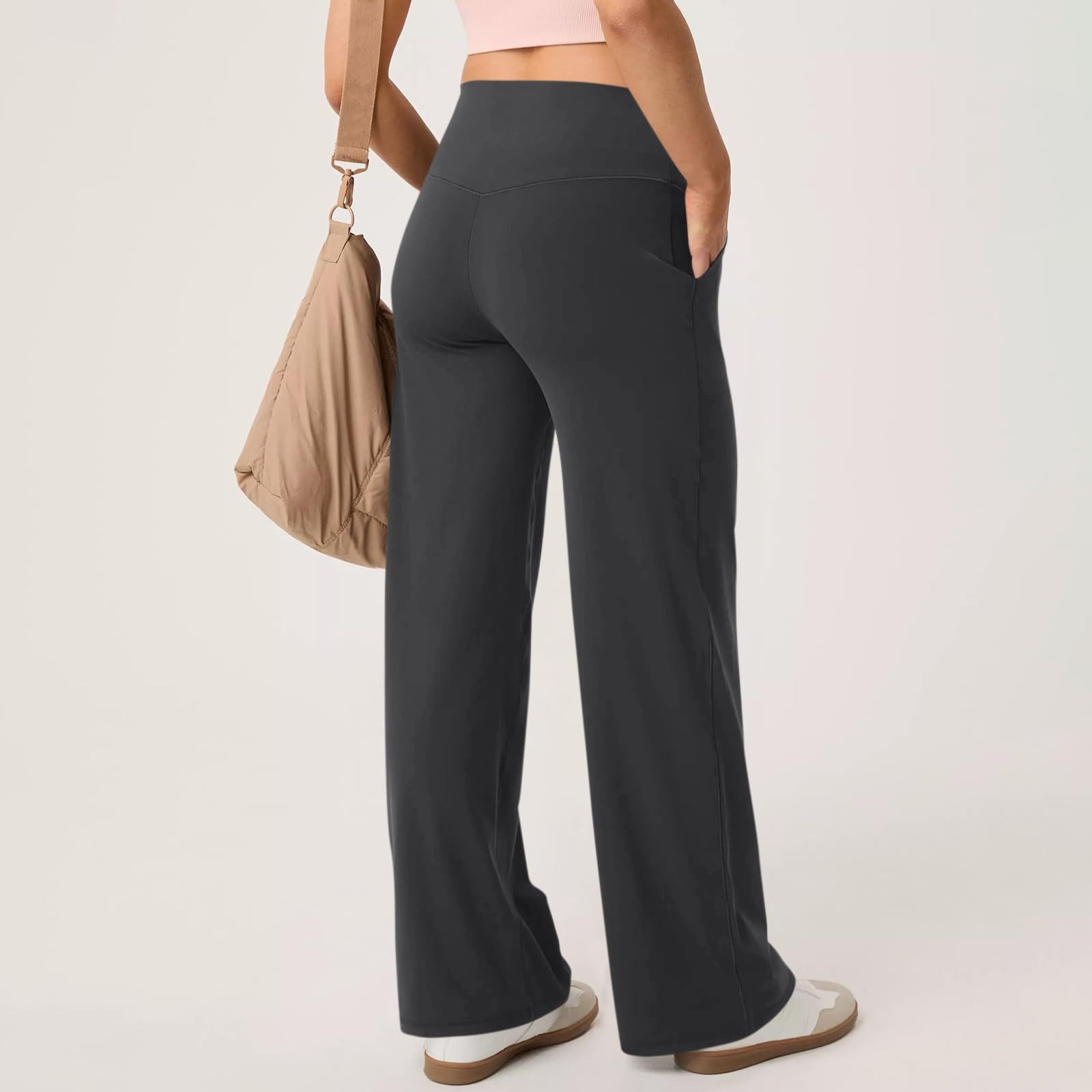 thumbnail image 5 of Pantalones de yoga anchos para mujer: cintura alta, bolsillos, tejido elástico, petite/regular/tall, tallas S-XXL para uso informal/deportivo., 5 of 7